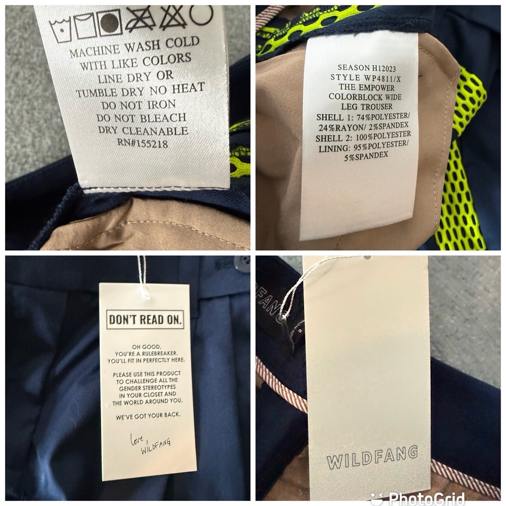 New Wildfang The Empower Colorblock Wide Leg Trouser Pants Blue Green Women's 2 - Picture 13 of 13